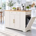 Deluxe Living 53" Rolling Kitchen Island with Trash Can Storage & 3 Drawers, Portable Kitchen Cart on Wheels for 10 Gallon Garbage Bin, White