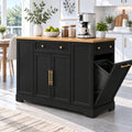 Deluxe Living 53" Rolling Kitchen Island with Trash Can Storage & 3 Drawers, Portable Kitchen Cart on Wheels for 10 Gallon Garbage Bin, Black