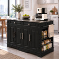 Deluxe Living 60" Rolling Kitchen Island with Drop Leaf, Stainless Steel Top, Mobile Cart with Storage, Power Outlets, Drawers & Open Shelves, Black