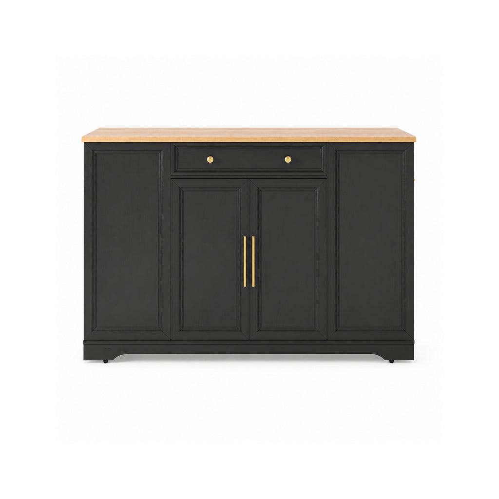 Deluxe Living 53" Rolling Kitchen Island with Trash Can Storage & 3 Drawers, Portable Kitchen Cart on Wheels for 10 Gallon Garbage Bin, Black
