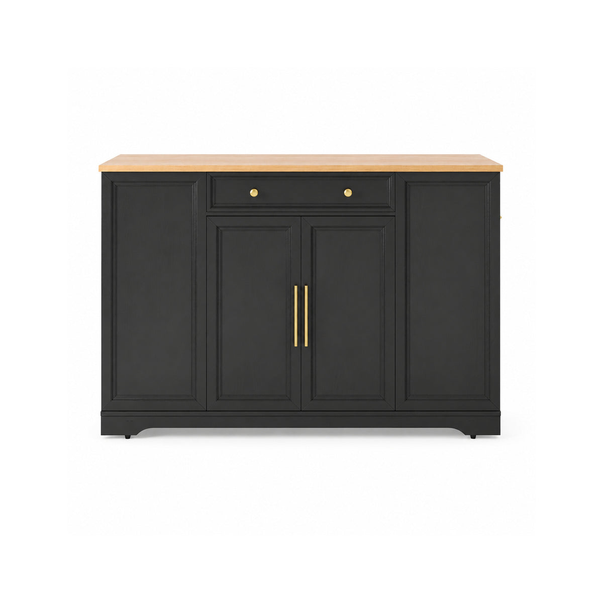 Deluxe Living 53" Rolling Kitchen Island with Trash Can Storage & 3 Drawers, Portable Kitchen Cart on Wheels for 10 Gallon Garbage Bin, Black
