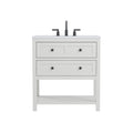 Deluxe Living 30 Inch Bathroom Vanity with Sink,Modern Bathroom Sink Cabinet with Adjustable Feets, Drawers & Open Storage Shelf,White