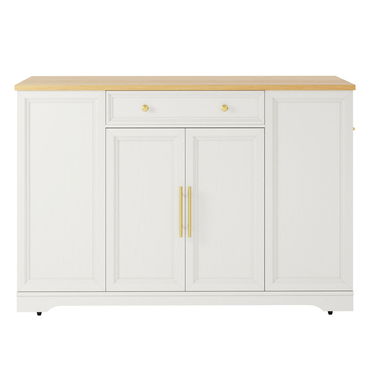 Deluxe Living 53" Rolling Kitchen Island with Trash Can Storage & 3 Drawers, Portable Kitchen Cart on Wheels for 10 Gallon Garbage Bin, White