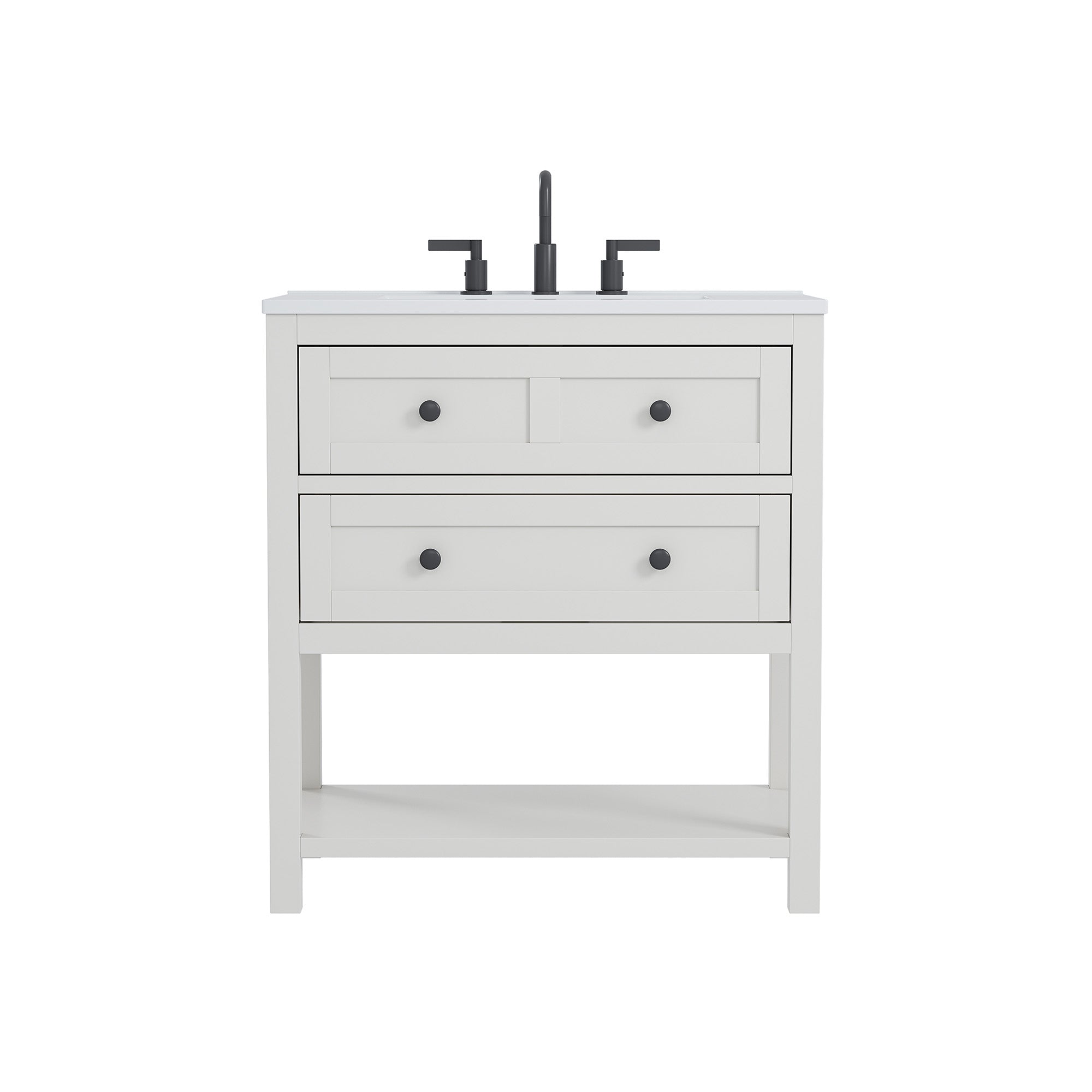 Deluxe Living 30 Inch Bathroom Vanity with Sink,Modern Bathroom Sink Cabinet with Adjustable Feets, Drawers & Open Storage Shelf,White