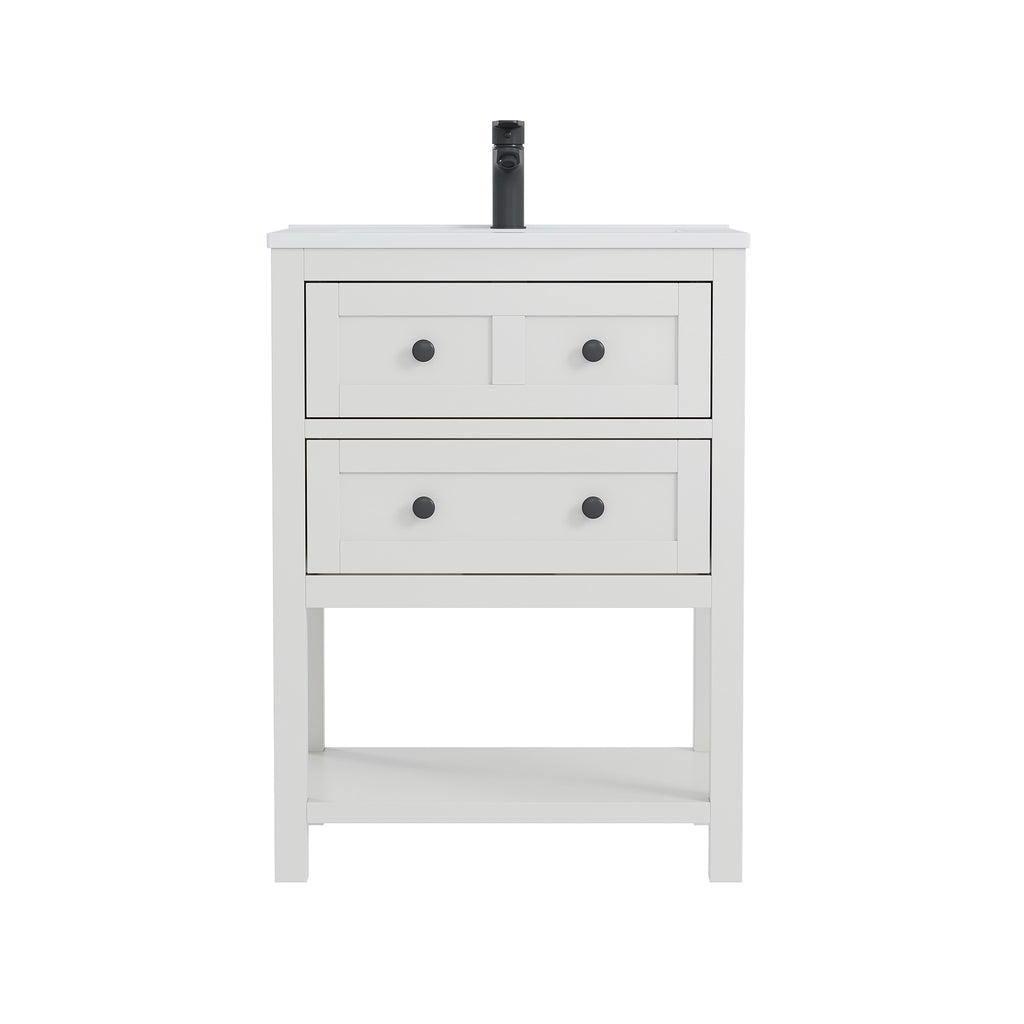 Deluxe Living 24 Inch Bathroom Vanity with Sink,Bathroom Cabinet with SMC Integrated Sink, Drawers & Open Storage Shelf, Easy Assembly,White