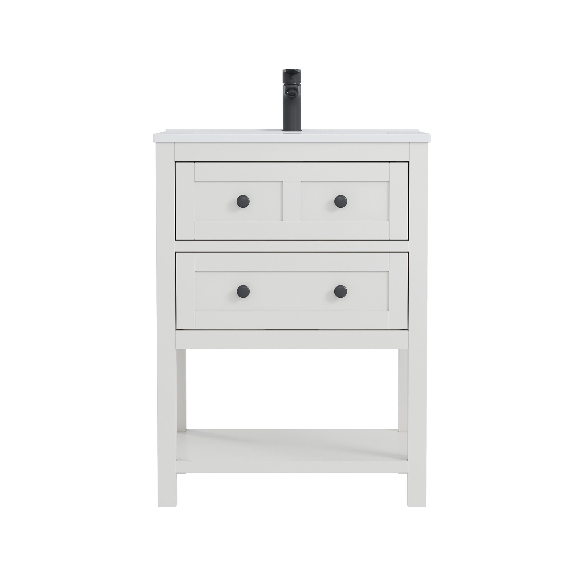 Deluxe Living 24 Inch Bathroom Vanity with Sink,Bathroom Cabinet with SMC Integrated Sink, Drawers & Open Storage Shelf, Easy Assembly,White