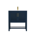 Deluxe Living 30 Inch Bathroom Vanity with Sink, Soft-Closing Doors & Open Storage Shelf, Integral SMC Sink, Adjustable Feet, Navy Blue