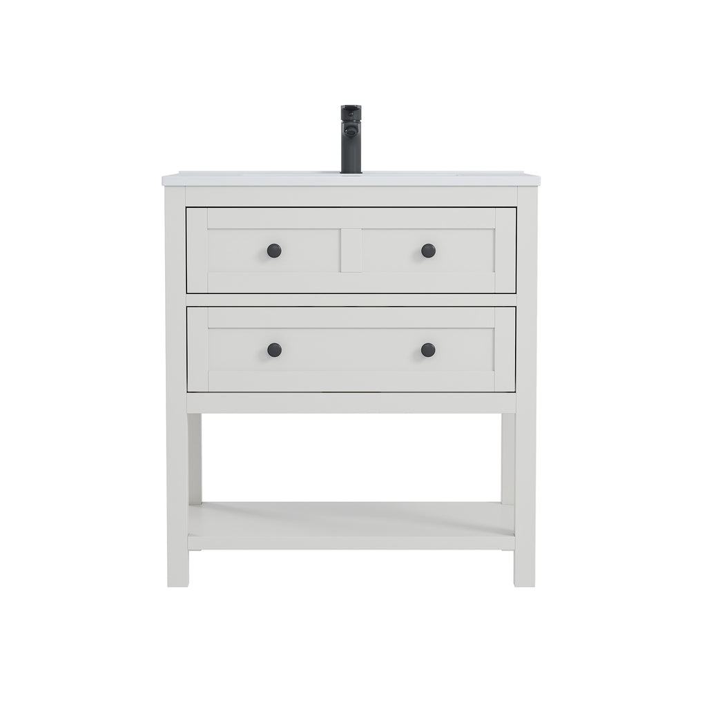 Deluxe Living 24 Inch Bathroom Vanity with Sink,Bathroom Cabinet with SMC Integrated Sink, Drawers & Open Storage Shelf, Easy Assembly,White