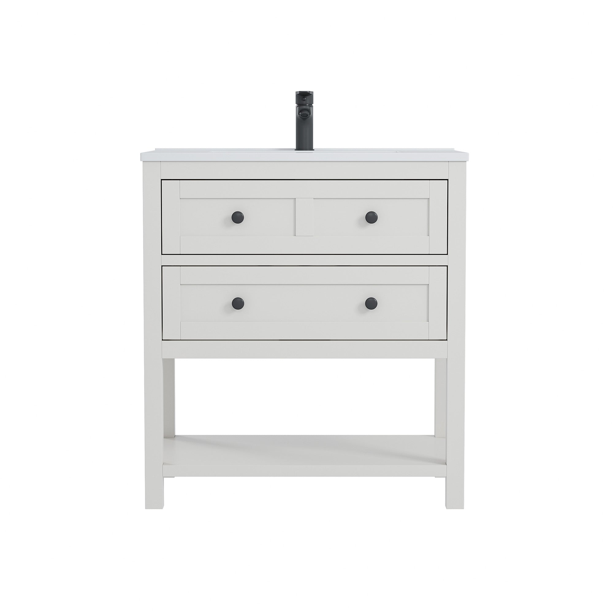 Deluxe Living 24 Inch Bathroom Vanity with Sink,Bathroom Cabinet with SMC Integrated Sink, Drawers & Open Storage Shelf, Easy Assembly,White