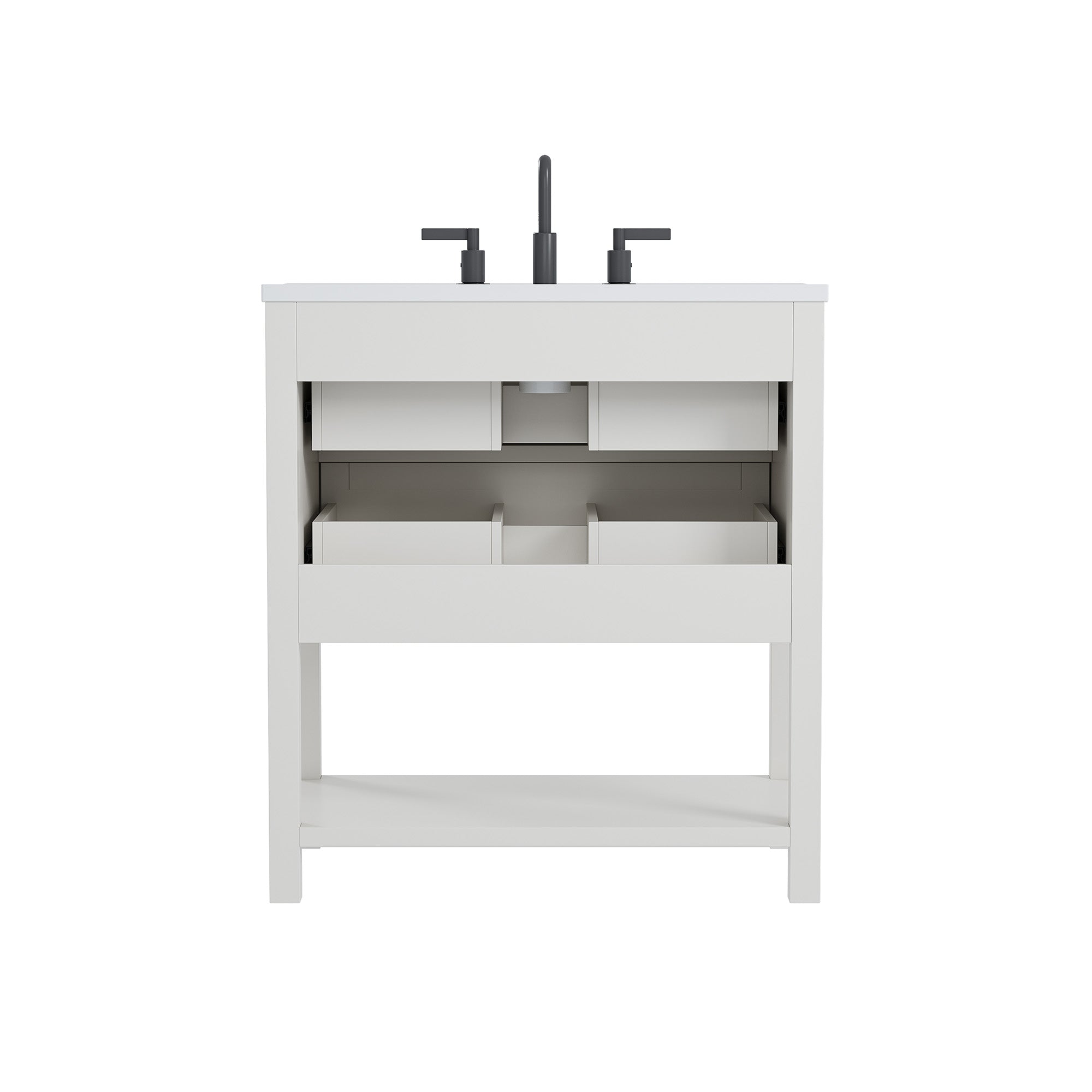 Deluxe Living 30 Inch Bathroom Vanity with Sink,Modern Bathroom Sink Cabinet with Adjustable Feets, Drawers & Open Storage Shelf,White
