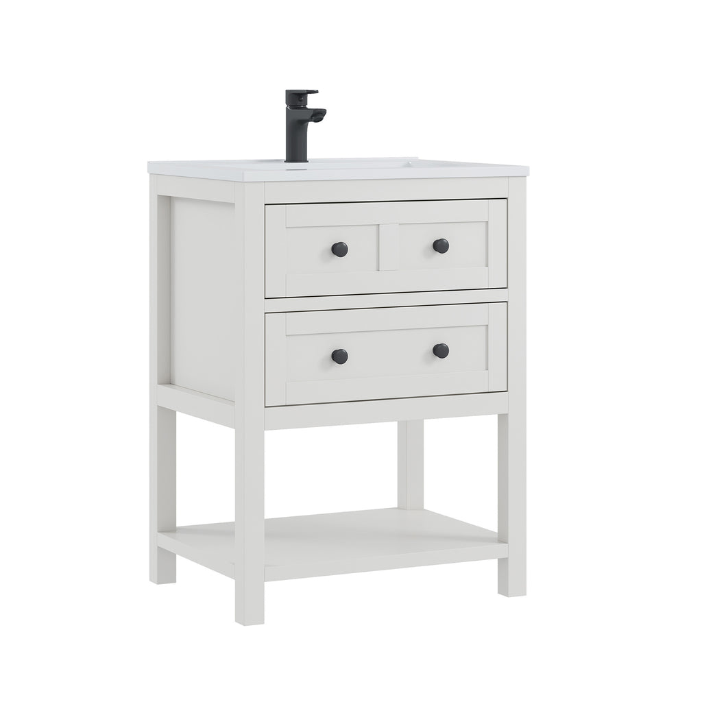 Deluxe Living 24 Inch Bathroom Vanity with Sink,Bathroom Cabinet with SMC Integrated Sink, Drawers & Open Storage Shelf, Easy Assembly,White