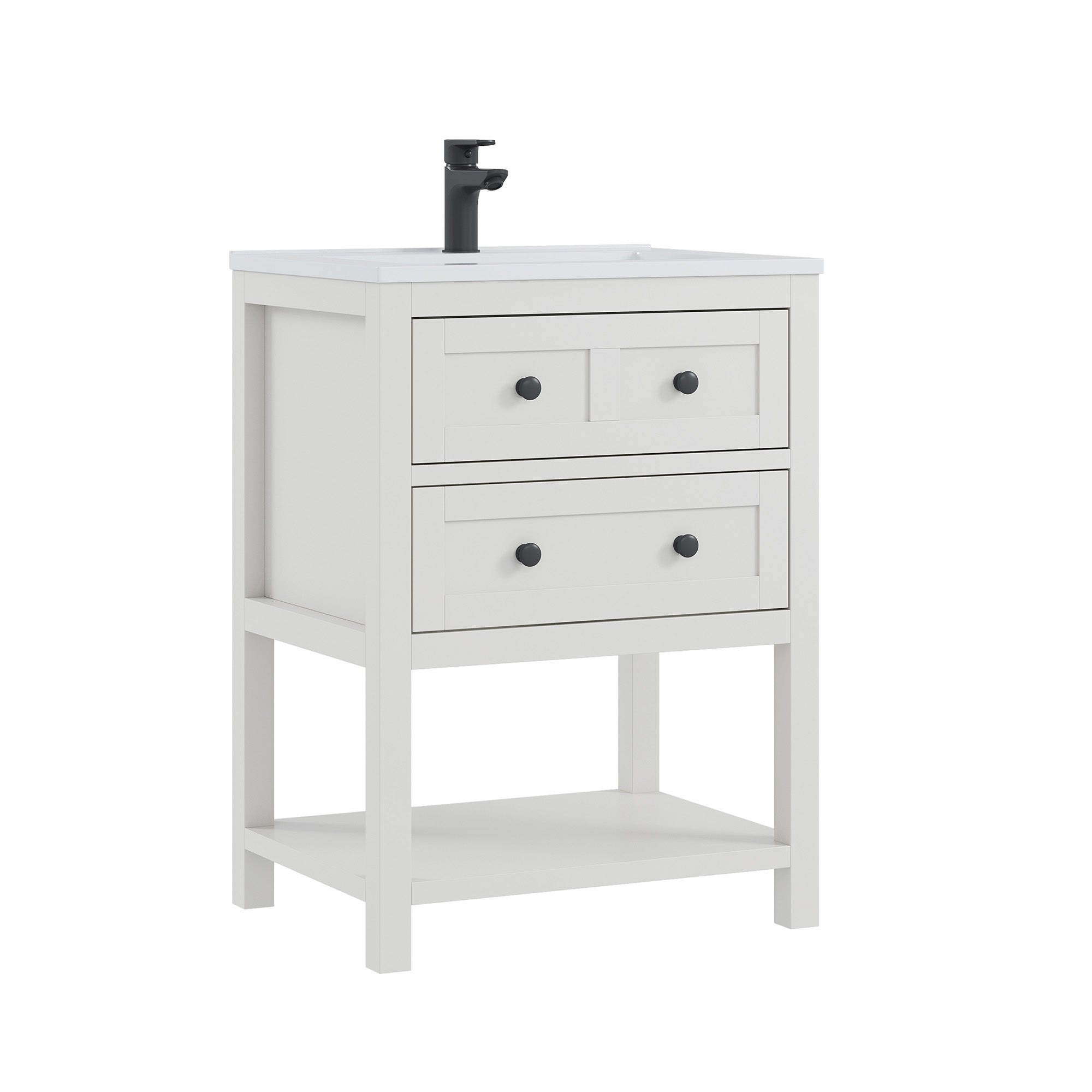 Deluxe Living 24 Inch Bathroom Vanity with Sink,Bathroom Cabinet with SMC Integrated Sink, Drawers & Open Storage Shelf, Easy Assembly,White