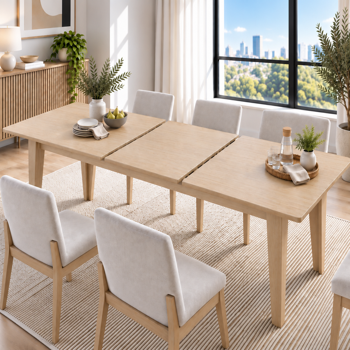 Deluxe Living 63"-83" Extendable Farmhouse Dining Table for 6-8 People, Expandable Kitchen Table with Sturdy Wooden Top & Legs for Dining Room, Oak