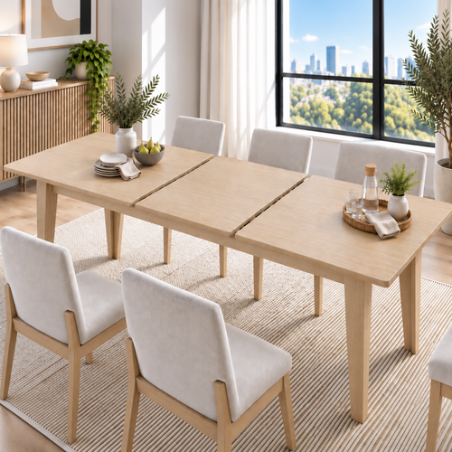 Deluxe Living 63"-83" Extendable Farmhouse Dining Table for 6-8 People, Expandable Kitchen Table with Sturdy Wooden Top & Legs for Dining Room, Oak