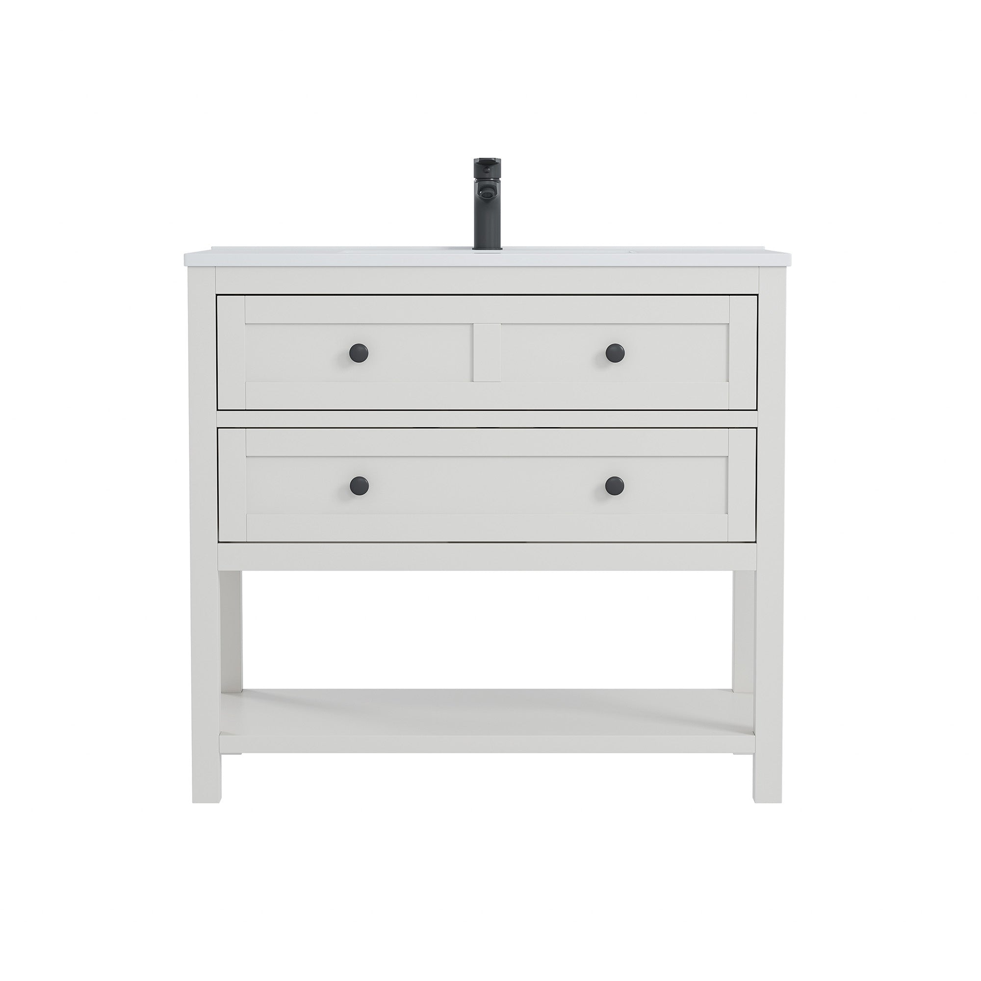 Deluxe Living 24 Inch Bathroom Vanity with Sink,Bathroom Cabinet with SMC Integrated Sink, Drawers & Open Storage Shelf, Easy Assembly,White