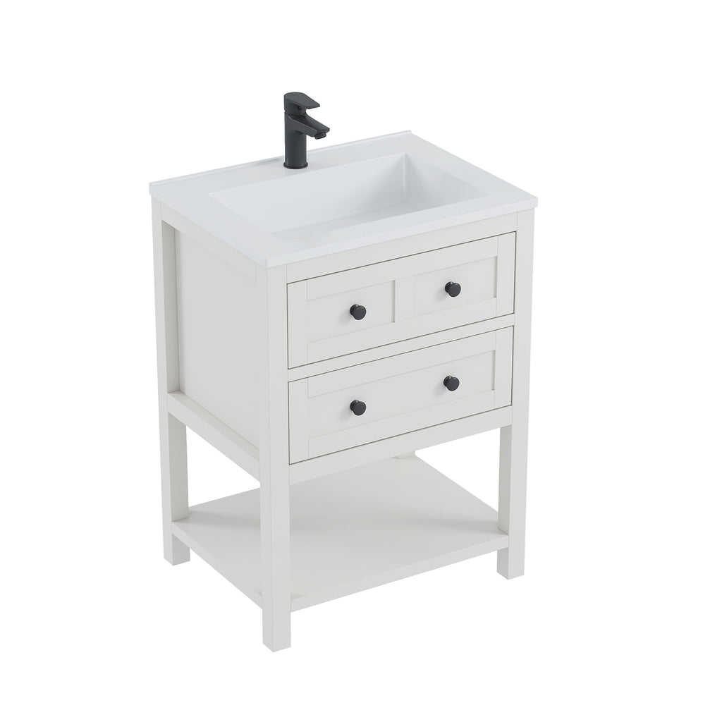 Deluxe Living 24 Inch Bathroom Vanity with Sink,Bathroom Cabinet with SMC Integrated Sink, Drawers & Open Storage Shelf, Easy Assembly,White