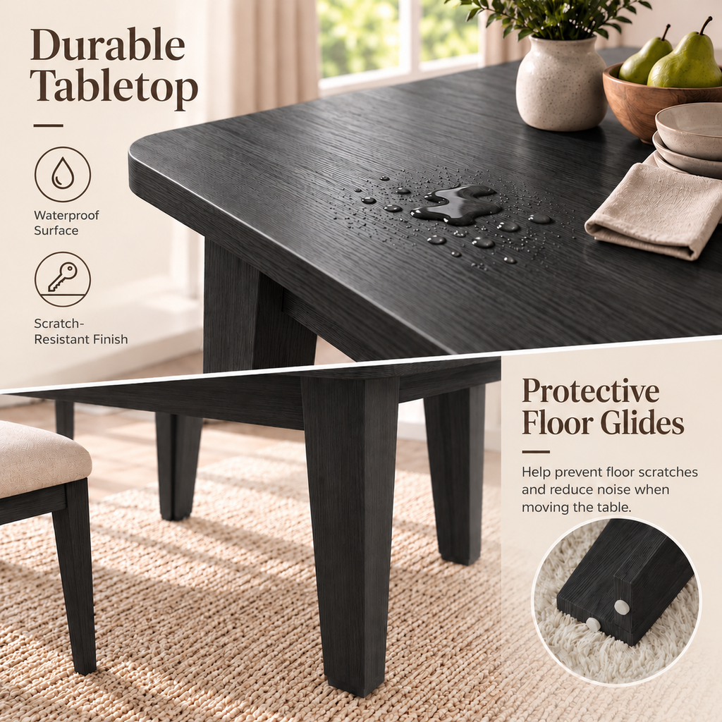Deluxe Living 63"-83" Extendable Farmhouse Dining Table for 6-8 People, Expandable Kitchen Table with Sturdy Wooden Top & Legs for Dining Room, Black