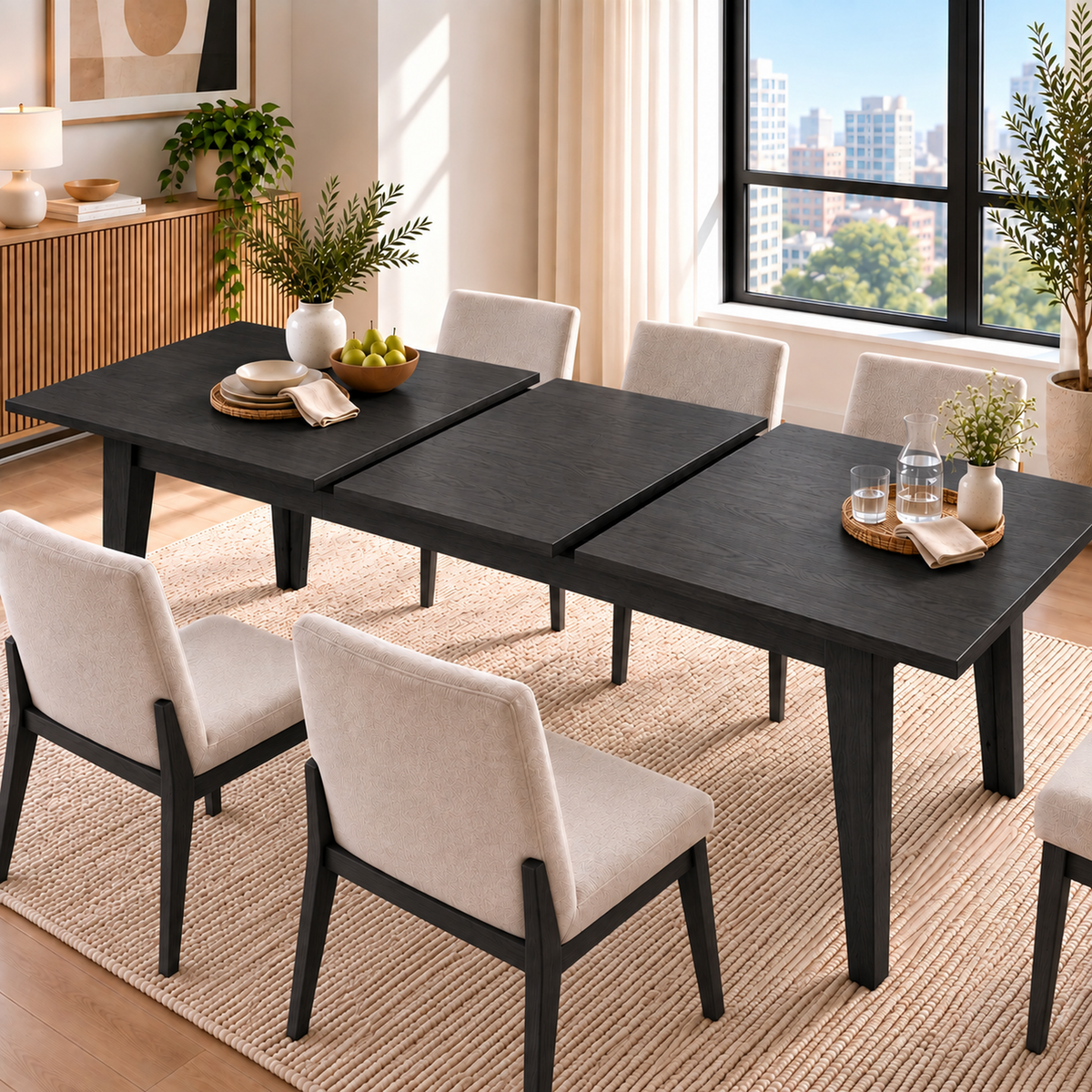 Deluxe Living 63"-83" Extendable Farmhouse Dining Table for 6-8 People, Expandable Kitchen Table with Sturdy Wooden Top & Legs for Dining Room, Black