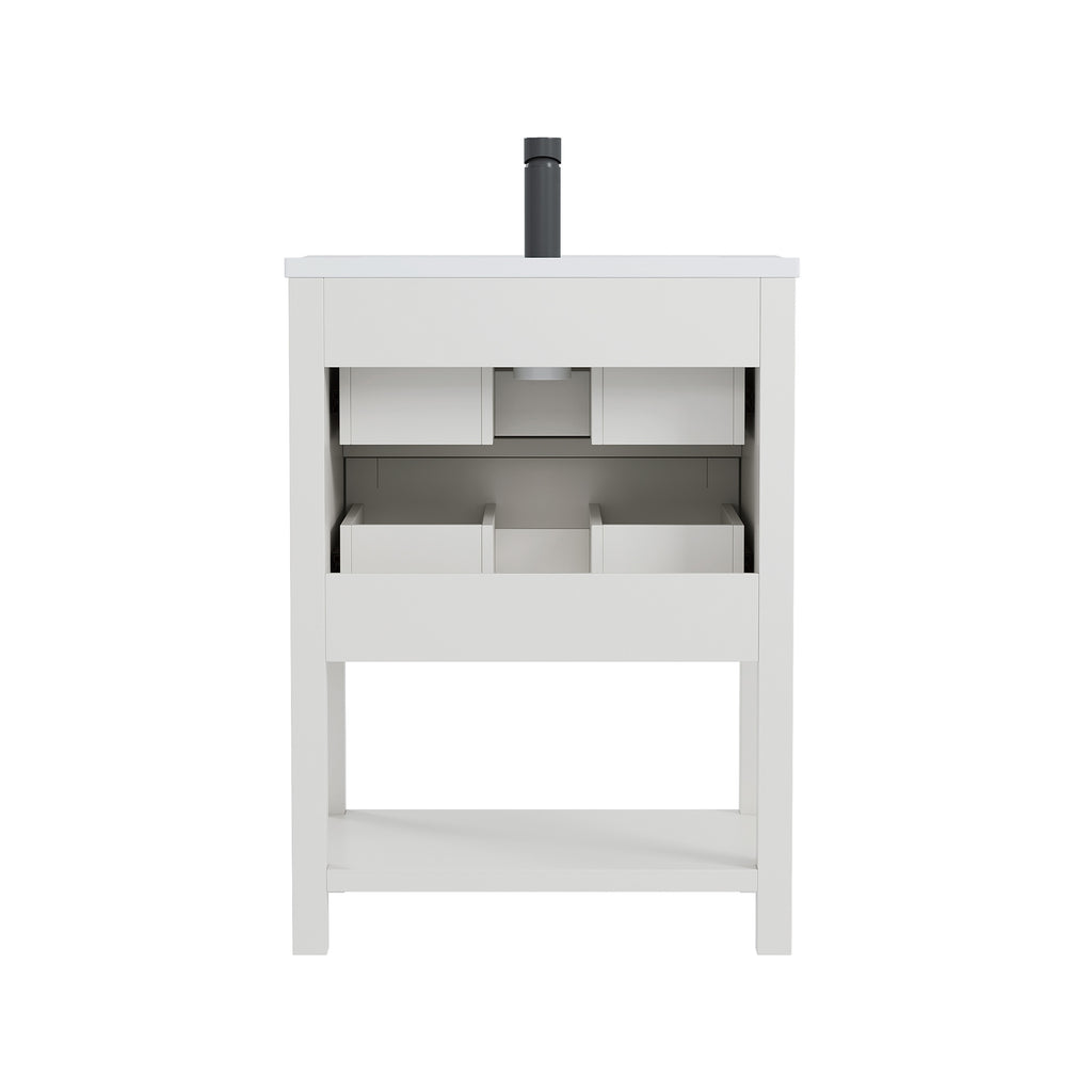 Deluxe Living 24 Inch Bathroom Vanity with Sink,Bathroom Cabinet with SMC Integrated Sink, Drawers & Open Storage Shelf, Easy Assembly,White
