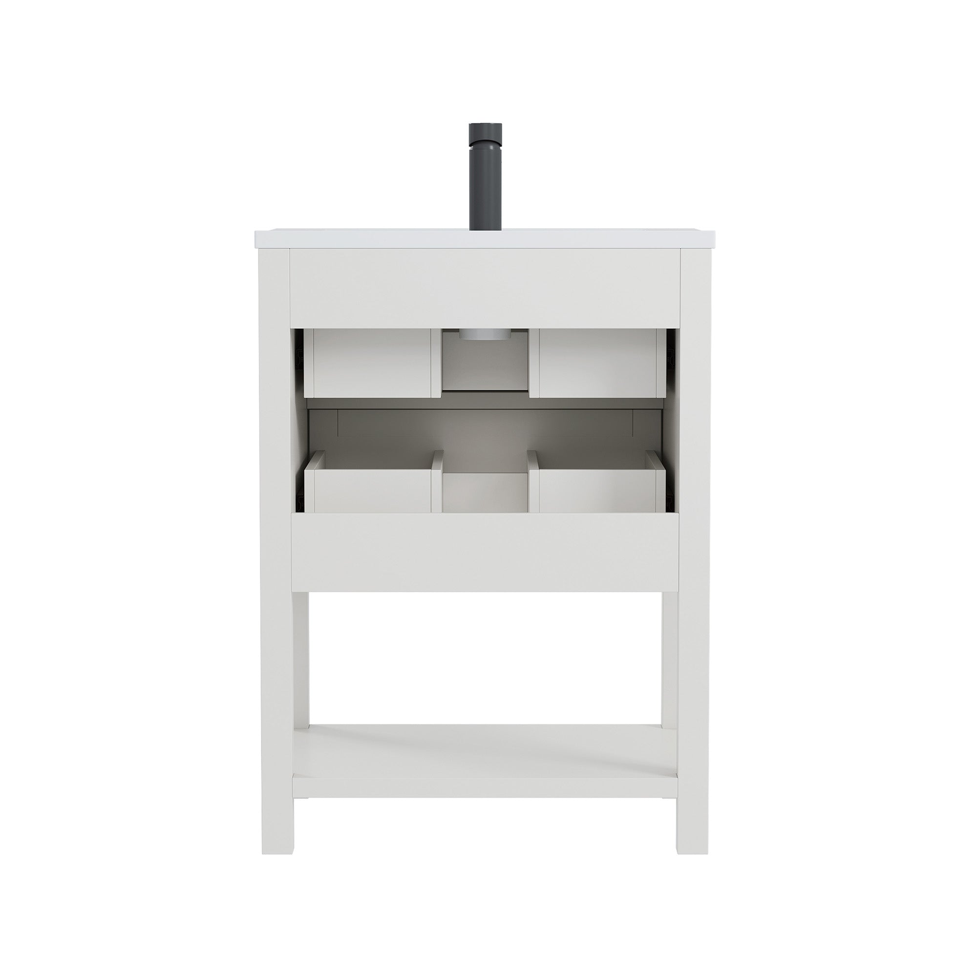 Deluxe Living 24 Inch Bathroom Vanity with Sink,Bathroom Cabinet with SMC Integrated Sink, Drawers & Open Storage Shelf, Easy Assembly,White