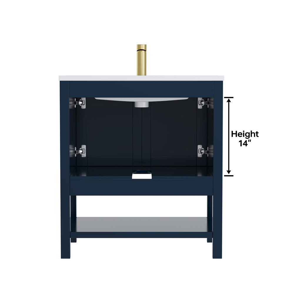 Deluxe Living 30 Inch Bathroom Vanity with Sink, Soft-Closing Doors & Open Storage Shelf, Integral SMC Sink, Adjustable Feet, Navy Blue