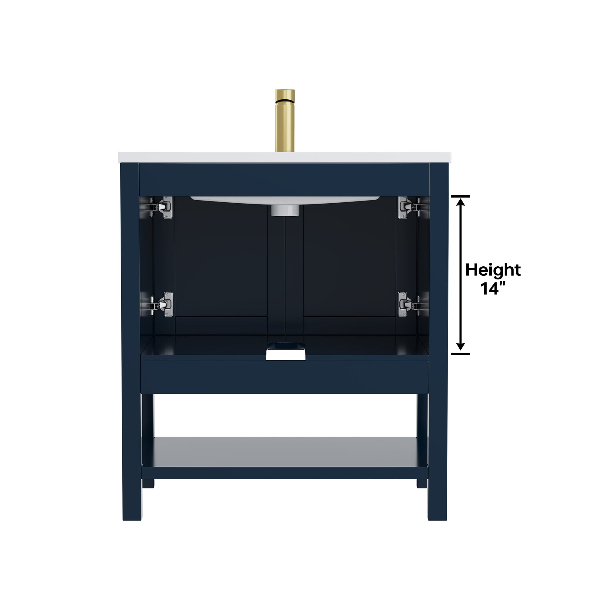 Deluxe Living 30 Inch Bathroom Vanity with Sink, Soft-Closing Doors & Open Storage Shelf, Integral SMC Sink, Adjustable Feet, Navy Blue