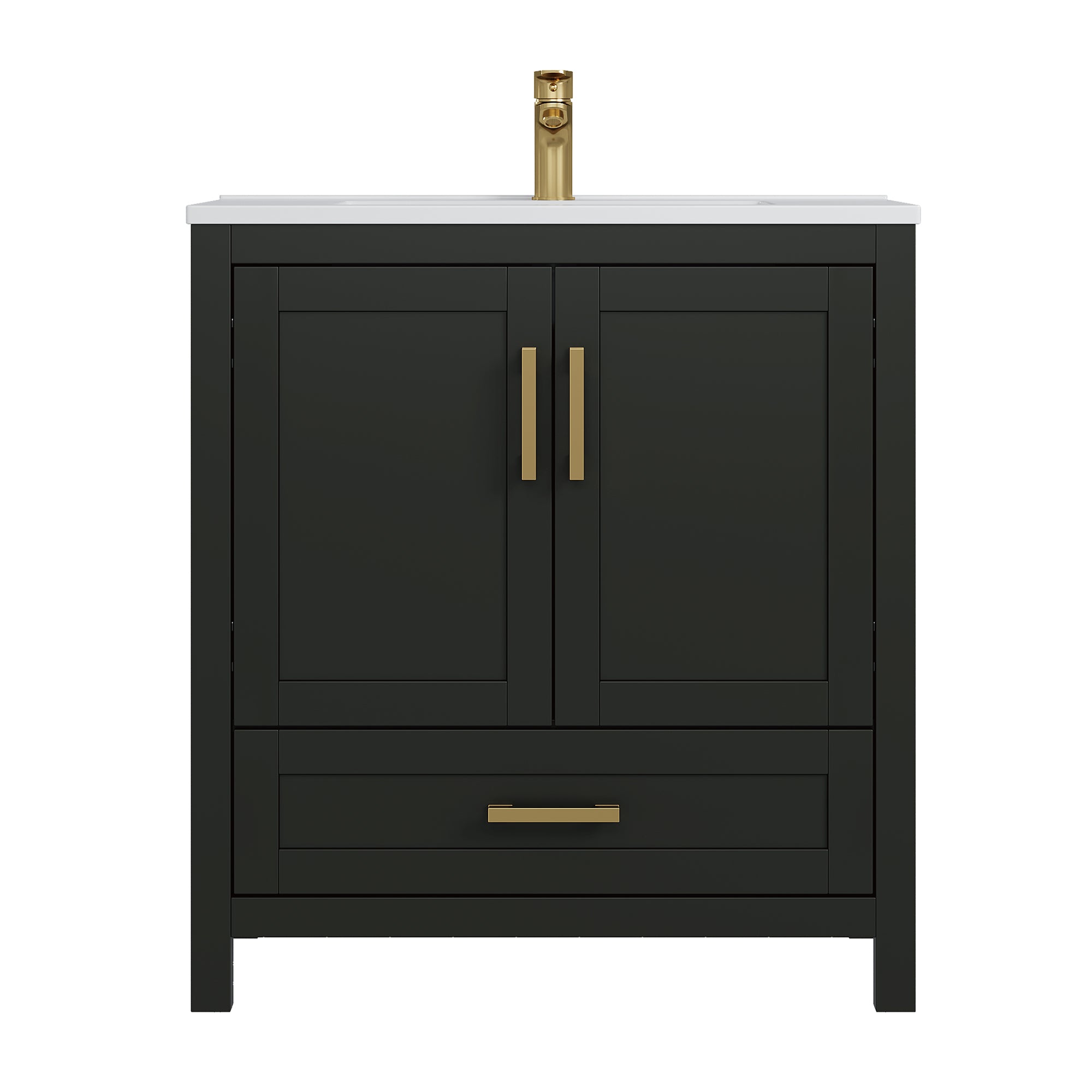 Deluxe Living 24 Inch Bathroom Vanity with Sink,Bathroom Sink Cabinet for Small Space, Soft Close Doors & Drawer, Integral SMC Sink,Black
