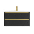 Deluxe Living 30 Inch Floating Bathroom Vanity with Sink, Black | Wall Mounted Vanity, Modern Stripe Design, U-Shaped Drawer, Hidden Handle