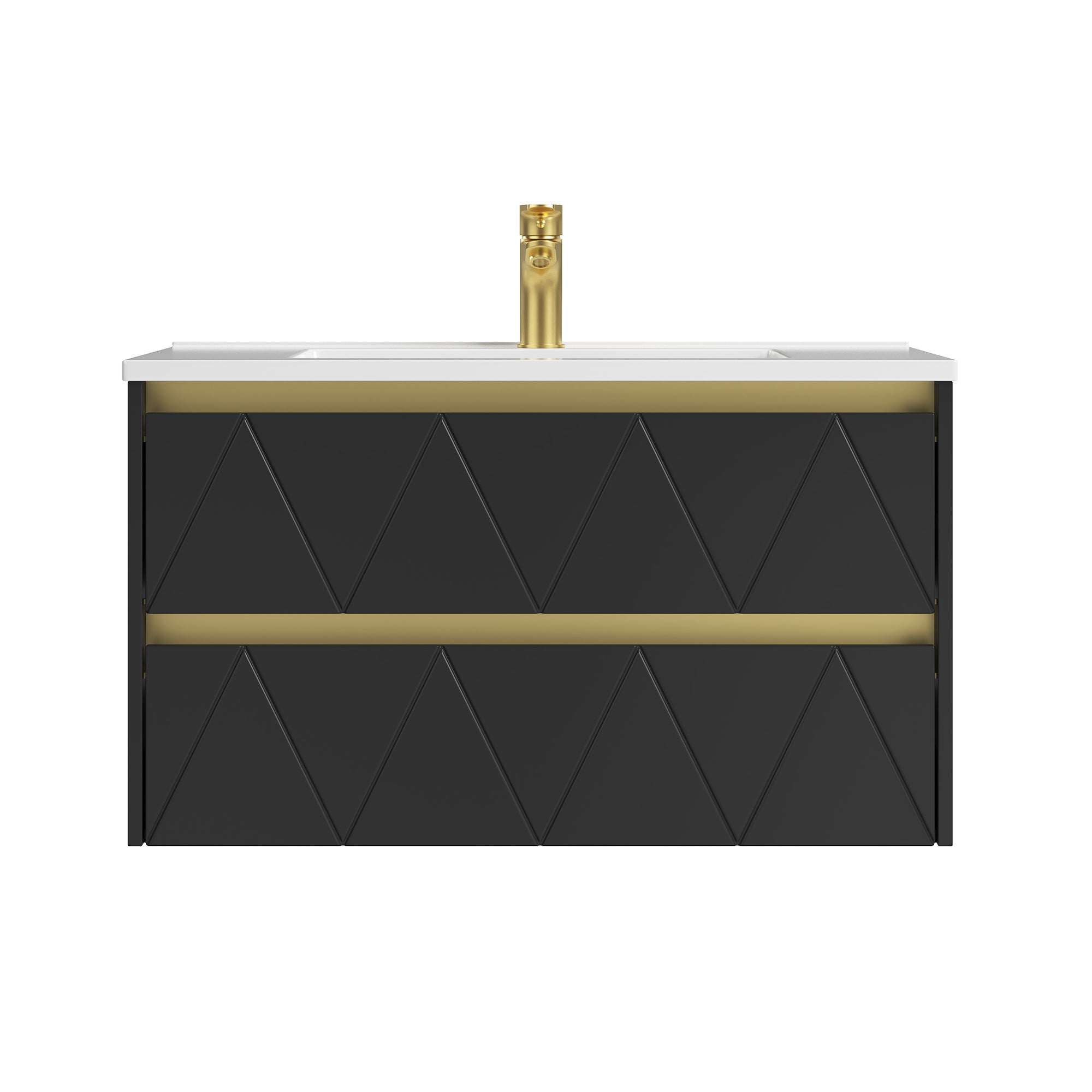 Deluxe Living 30 Inch Floating Bathroom Vanity with Sink, Black | Wall Mounted Vanity, Modern Stripe Design, U-Shaped Drawer, Hidden Handle
