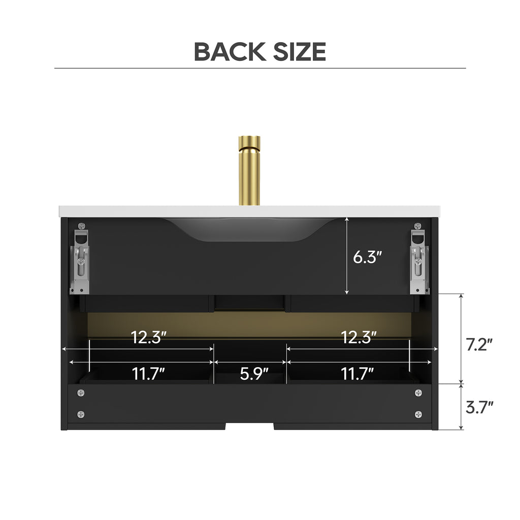Deluxe Living 30 Inch Floating Bathroom Vanity with Sink, Black | Wall Mounted Vanity, Modern Stripe Design, U-Shaped Drawer, Hidden Handle