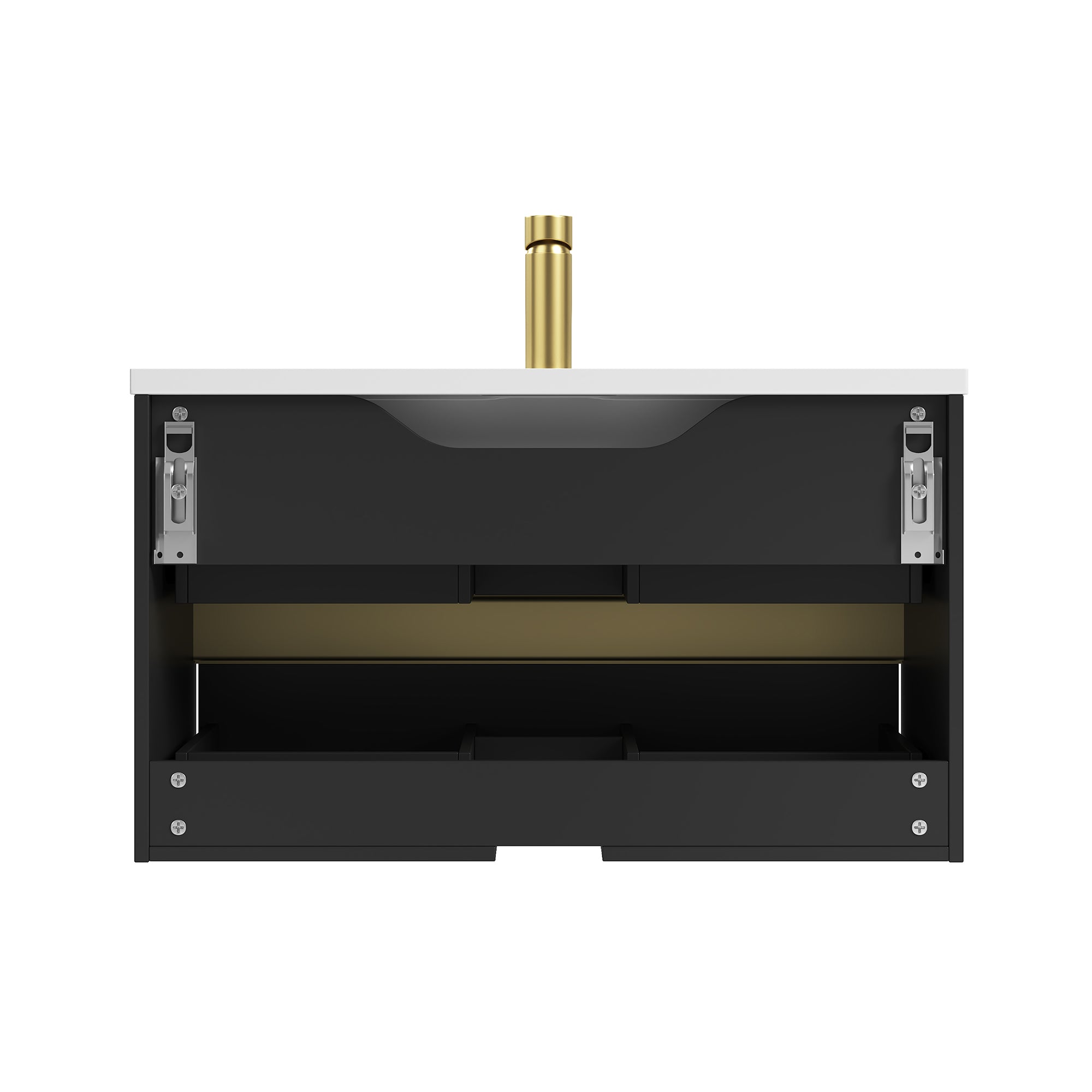 Deluxe Living 30 Inch Floating Bathroom Vanity with Sink, Black | Wall Mounted Vanity, Modern Stripe Design, U-Shaped Drawer, Hidden Handle