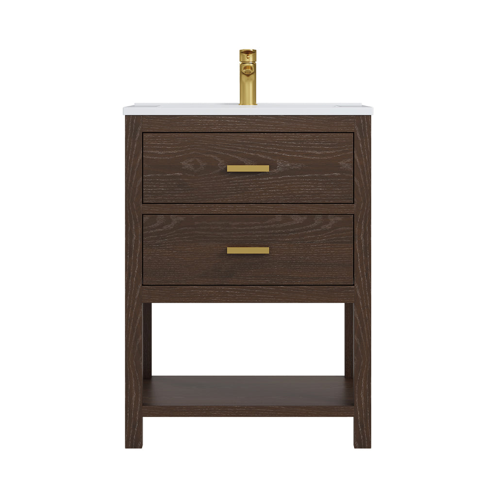 Deluxe Living 24 Inch Bathroom Vanity with Sink,2 Soft-Close Drawers & Open Storage Shelf, Integrated sink & Adjustable Feet