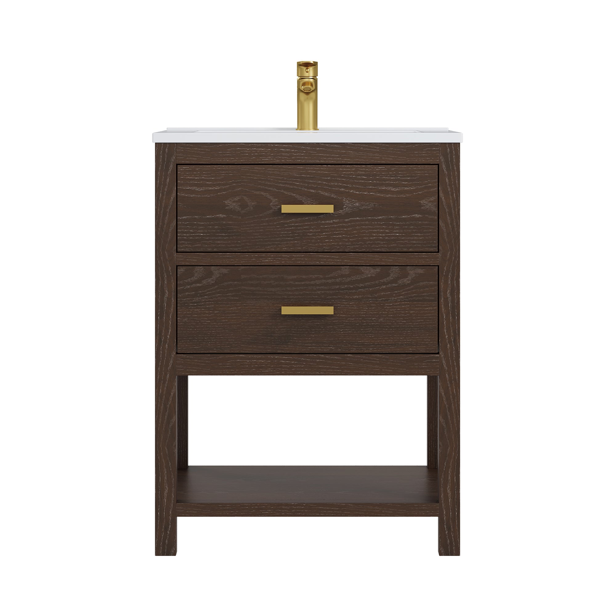 Deluxe Living 24 Inch Bathroom Vanity with Sink,2 Soft-Close Drawers & Open Storage Shelf, Integrated sink & Adjustable Feet