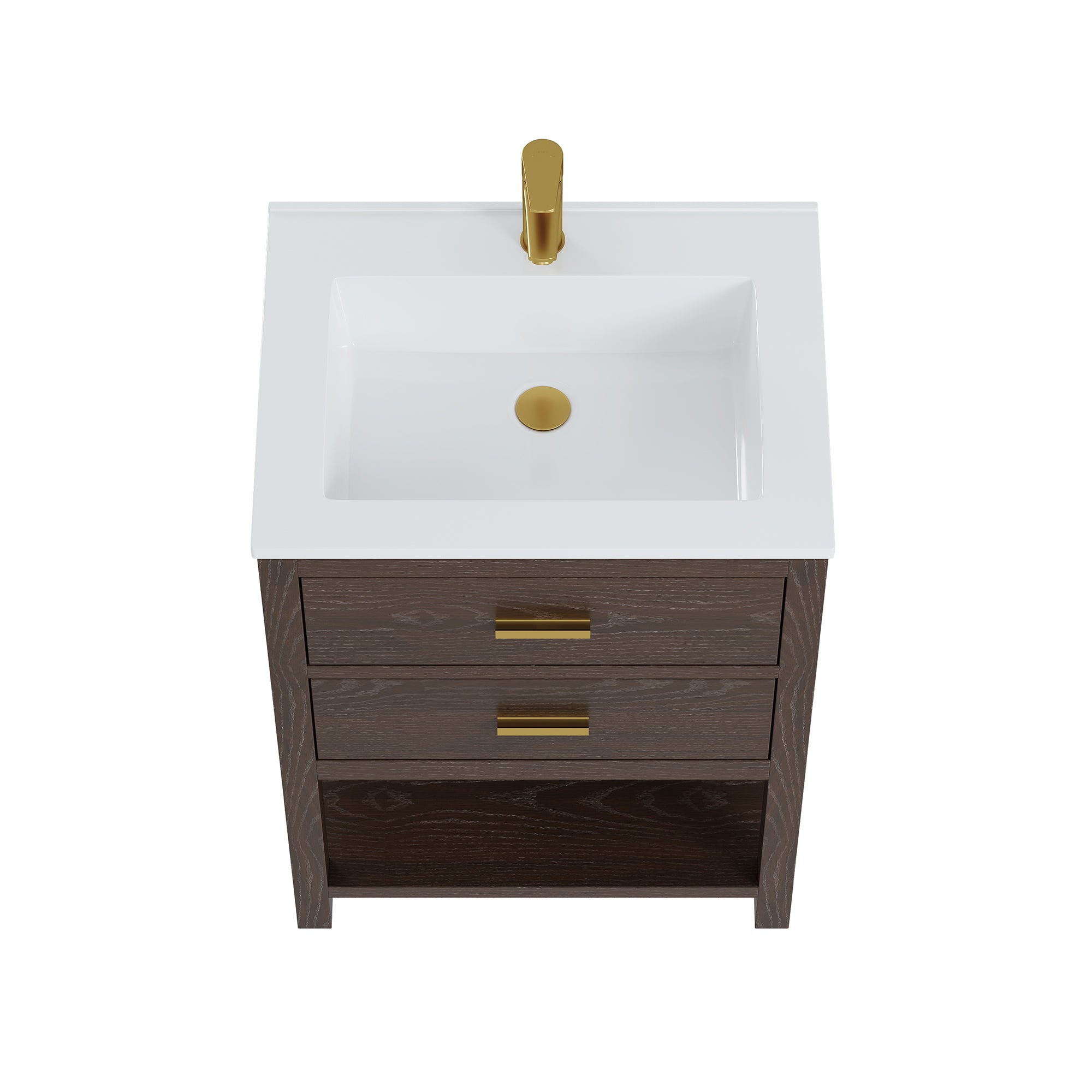 Deluxe Living 24 Inch Bathroom Vanity with Sink,2 Soft-Close Drawers & Open Storage Shelf, Integrated sink & Adjustable Feet