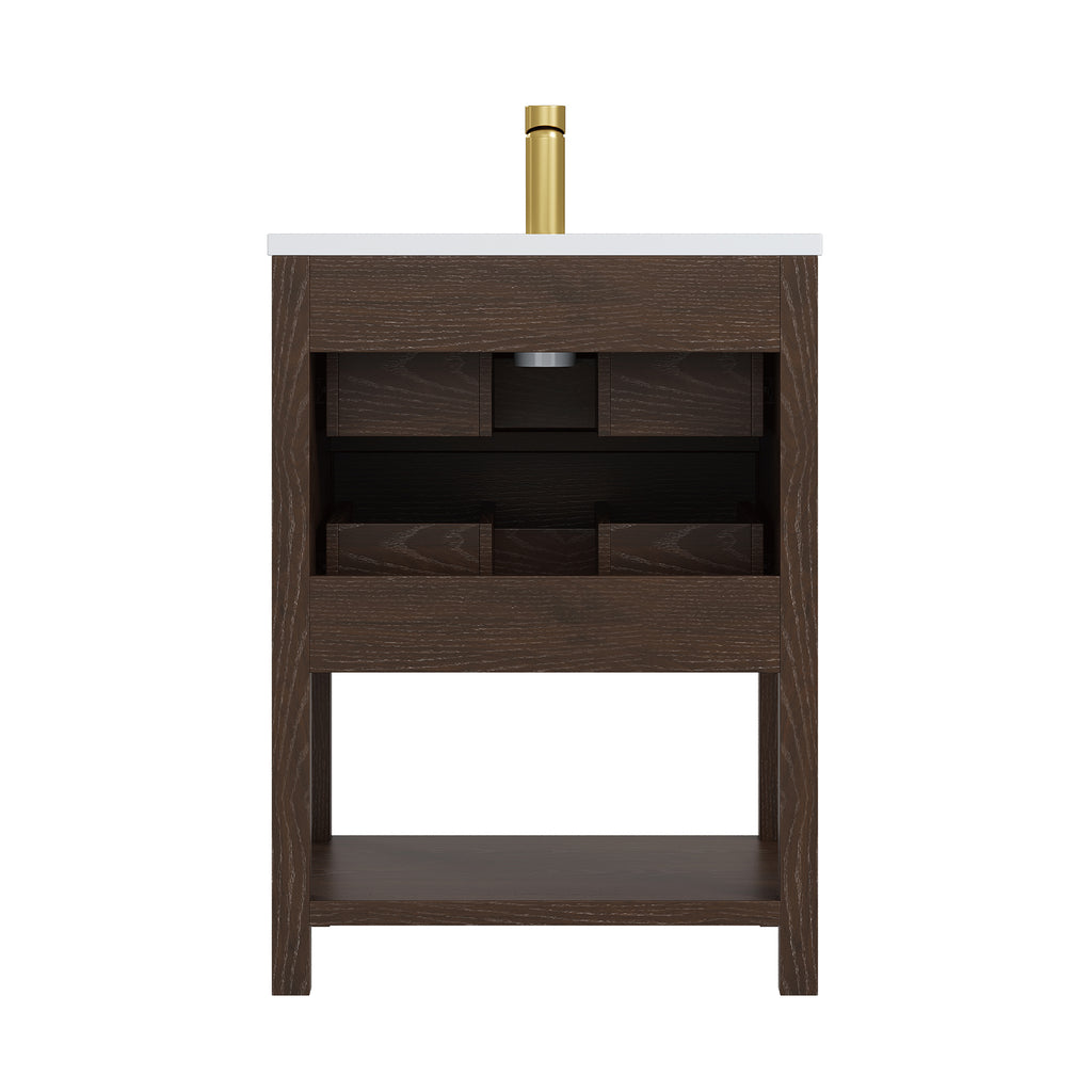 Deluxe Living 24 Inch Bathroom Vanity with Sink,2 Soft-Close Drawers & Open Storage Shelf, Integrated sink & Adjustable Feet
