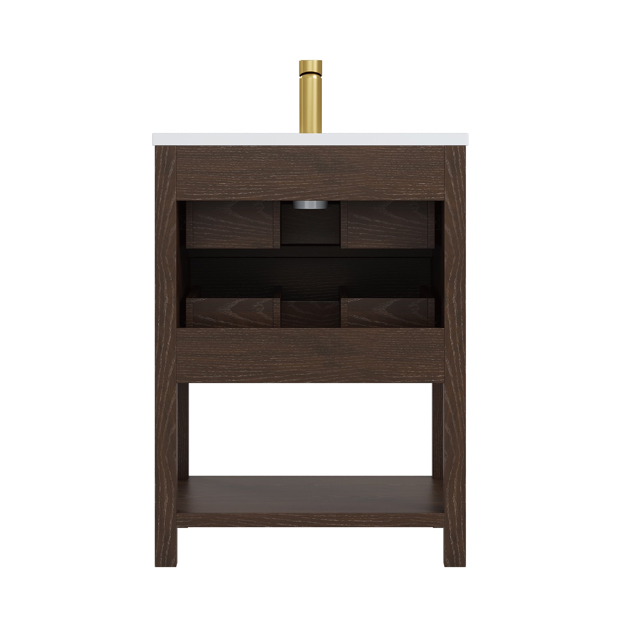 Deluxe Living 24 Inch Bathroom Vanity with Sink,2 Soft-Close Drawers & Open Storage Shelf, Integrated sink & Adjustable Feet