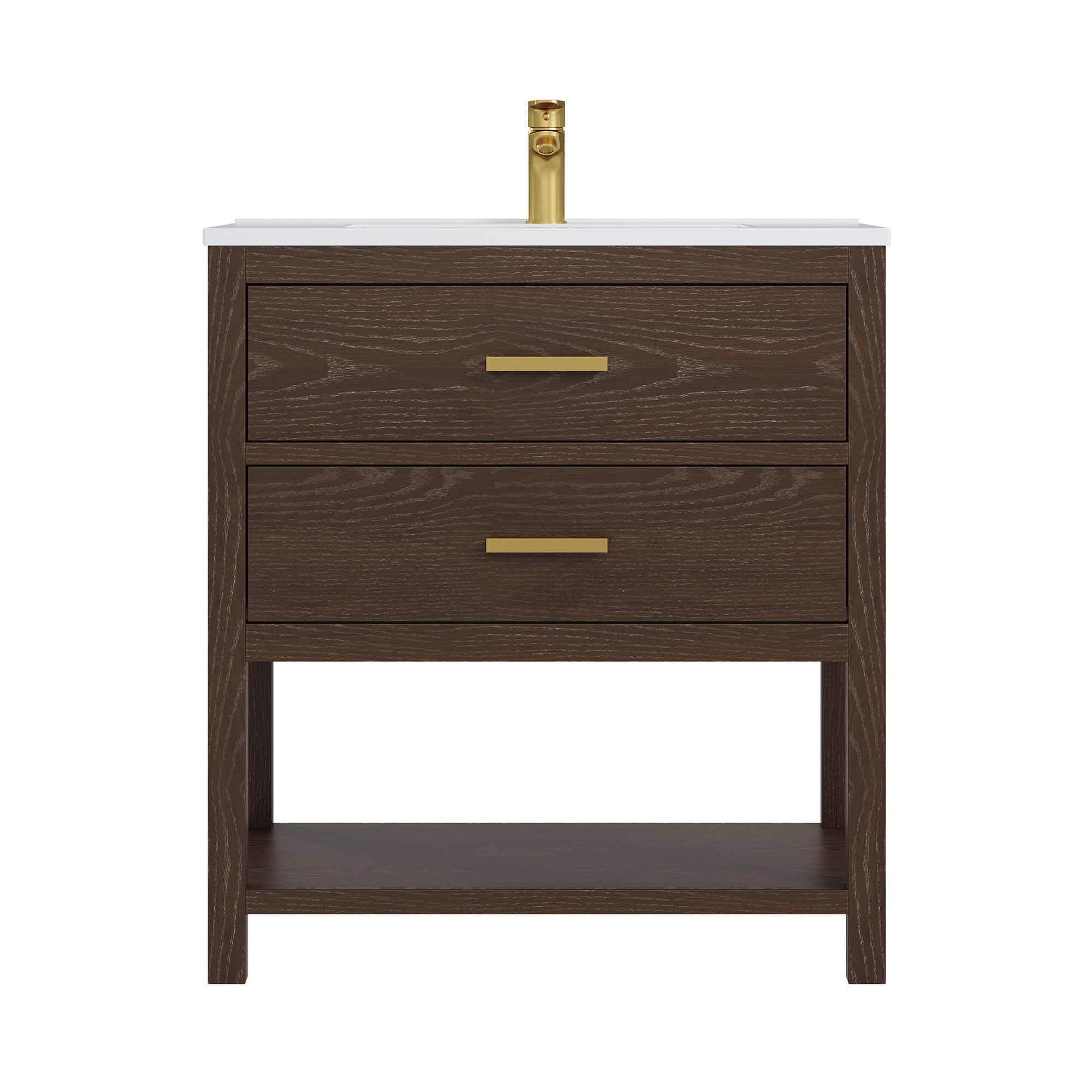 Deluxe Living 24 Inch Bathroom Vanity with Sink,2 Soft-Close Drawers & Open Storage Shelf, Integrated sink & Adjustable Feet