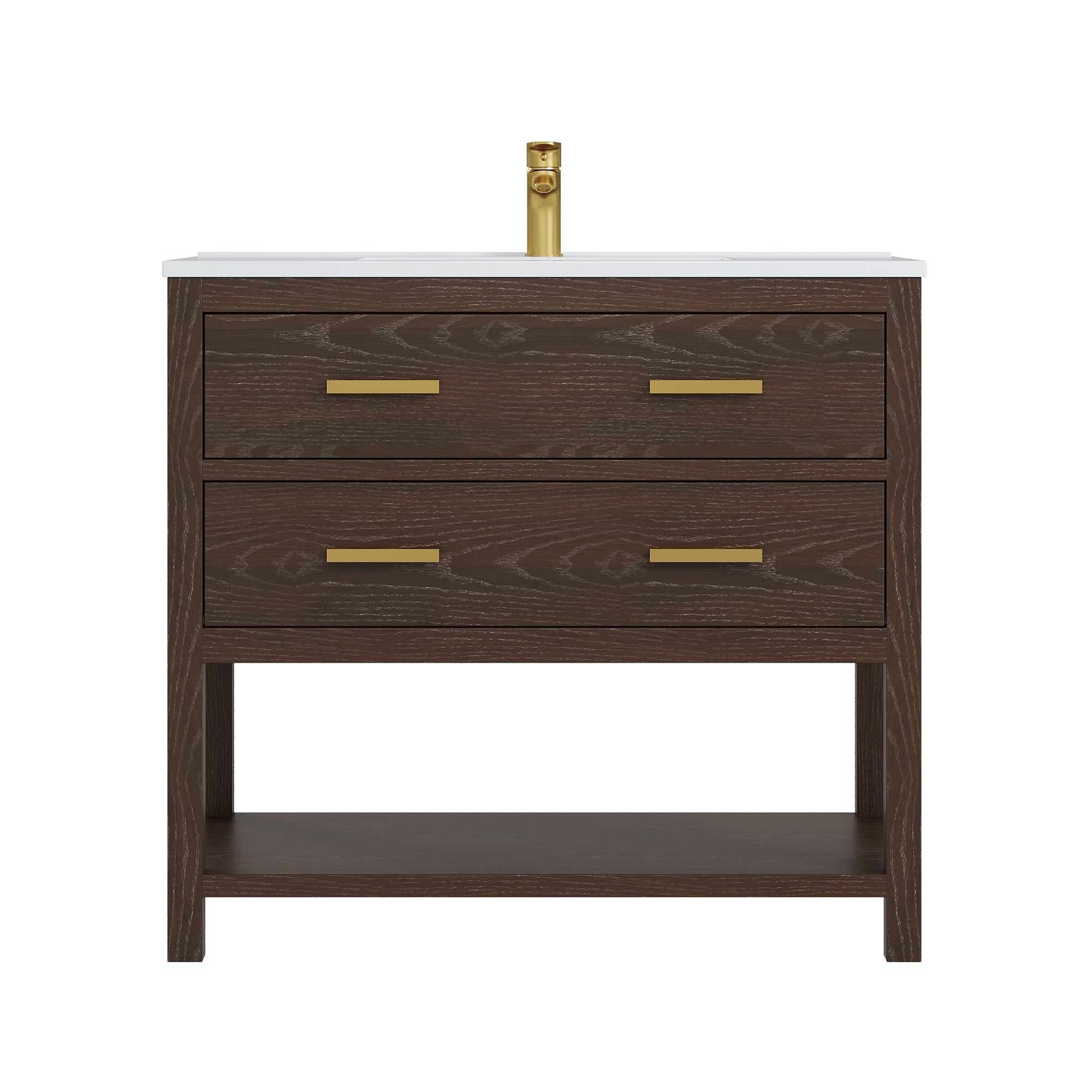 Deluxe Living 24 Inch Bathroom Vanity with Sink,2 Soft-Close Drawers & Open Storage Shelf, Integrated sink & Adjustable Feet