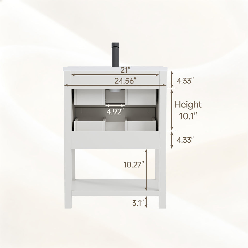 Deluxe Living 24 Inch Bathroom Vanity with Sink,Bathroom Cabinet with SMC Integrated Sink, Drawers & Open Storage Shelf, Easy Assembly,White