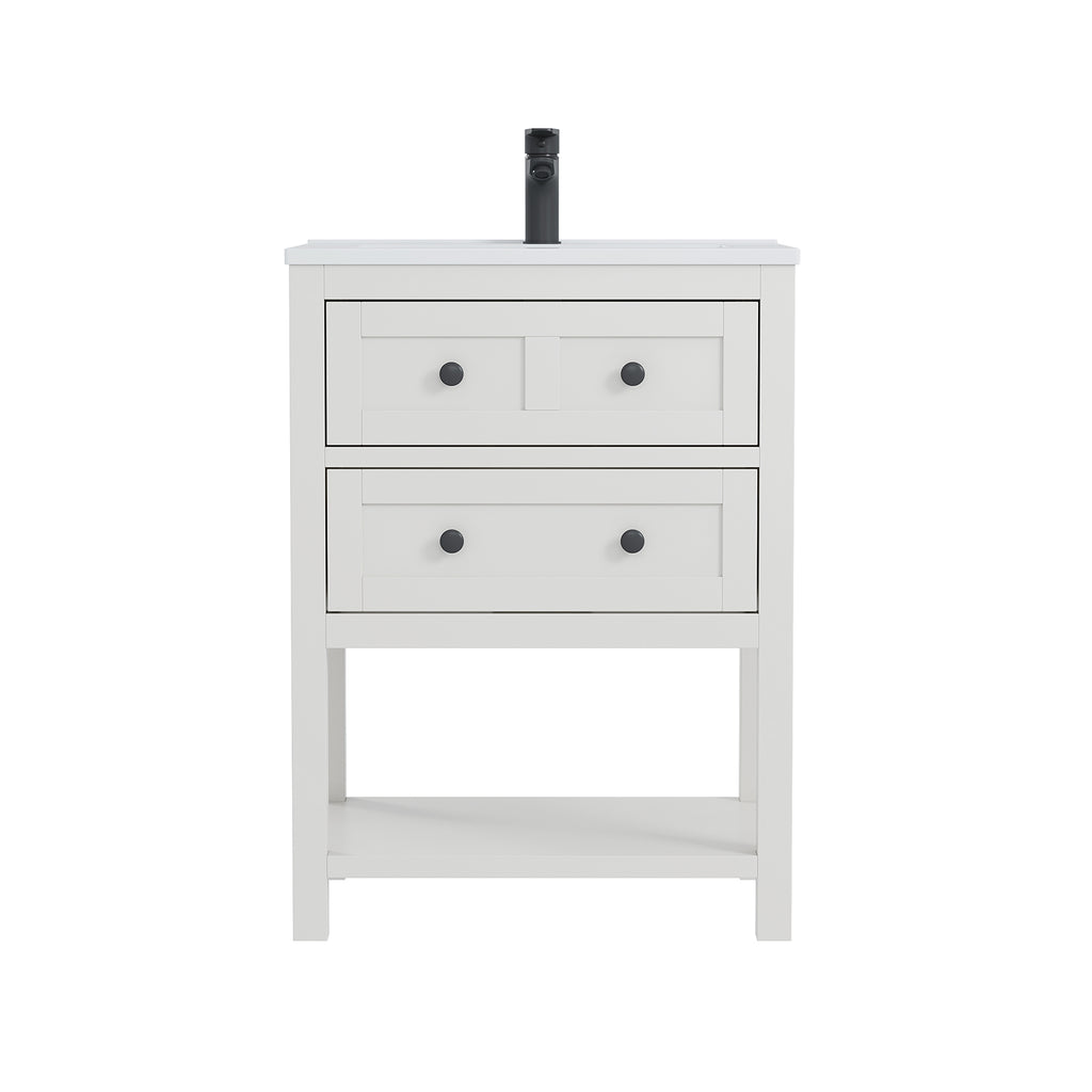 Deluxe Living 24 Inch Bathroom Vanity with Sink,Bathroom Cabinet with SMC Integrated Sink, Drawers & Open Storage Shelf, Easy Assembly,White