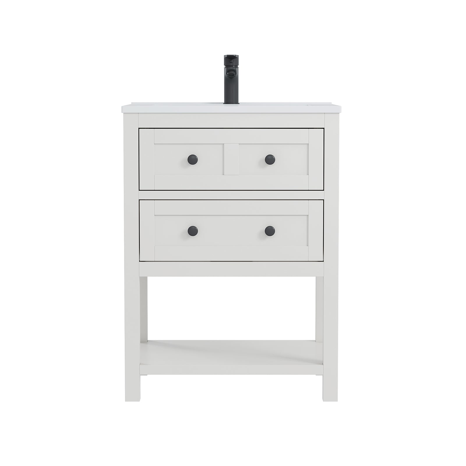 Deluxe Living 24 Inch Bathroom Vanity with Sink,Bathroom Cabinet with SMC Integrated Sink, Drawers & Open Storage Shelf, Easy Assembly,White