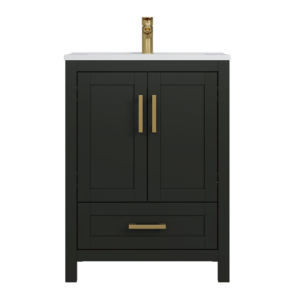 Deluxe Living 24 Inch Bathroom Vanity with Sink,Bathroom Sink Cabinet for Small Space, Soft Close Doors & Drawer, Integral SMC Sink,Black
