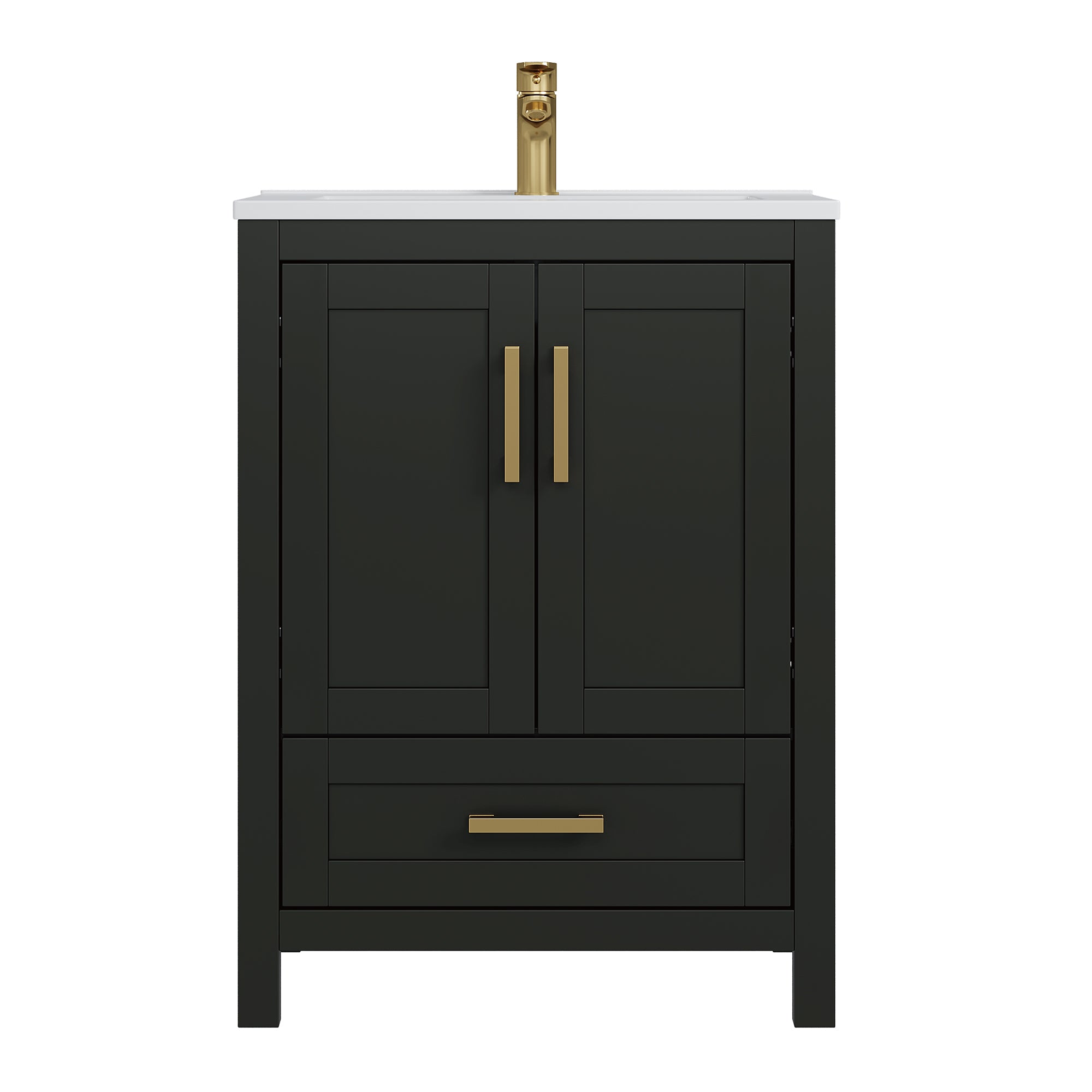 Deluxe Living 24 Inch Bathroom Vanity with Sink,Bathroom Sink Cabinet for Small Space, Soft Close Doors & Drawer, Integral SMC Sink,Black