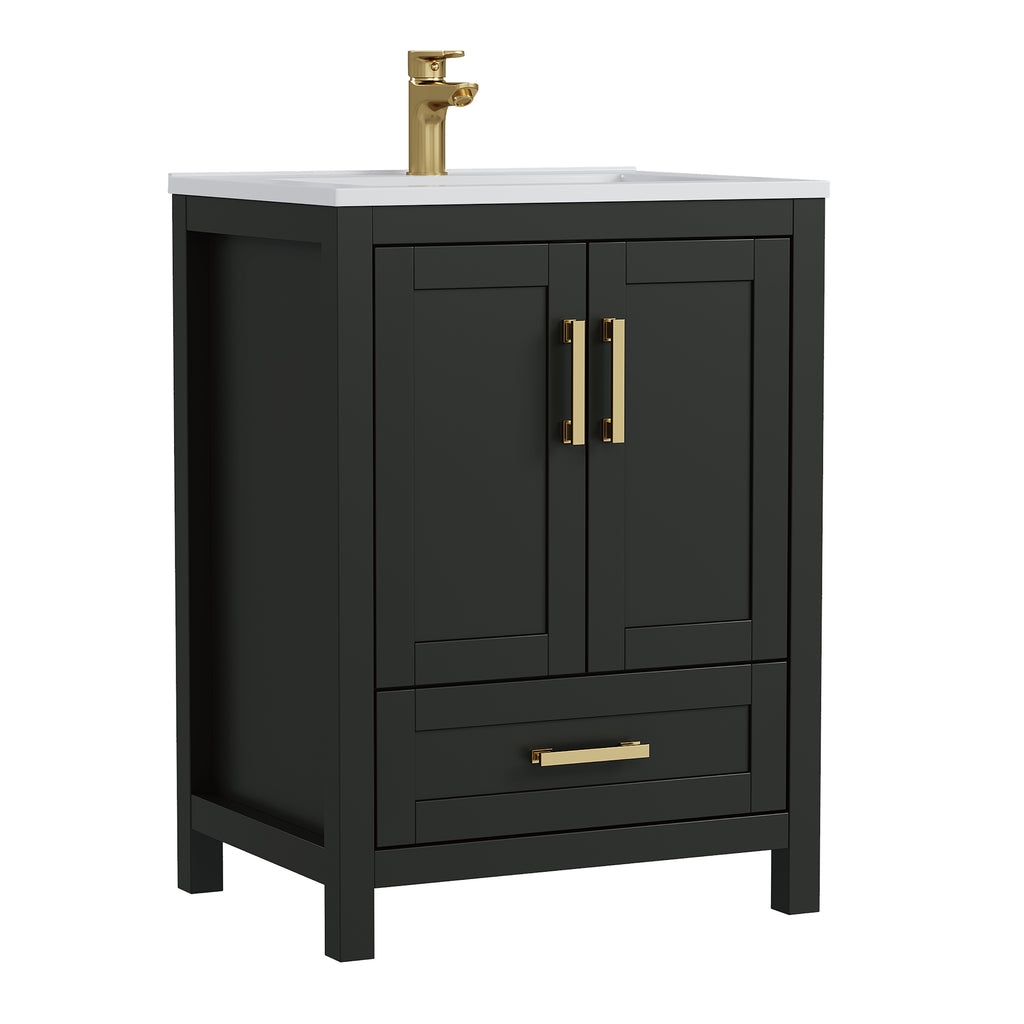 Deluxe Living 24 Inch Bathroom Vanity with Sink,Bathroom Sink Cabinet for Small Space, Soft Close Doors & Drawer, Integral SMC Sink,Black