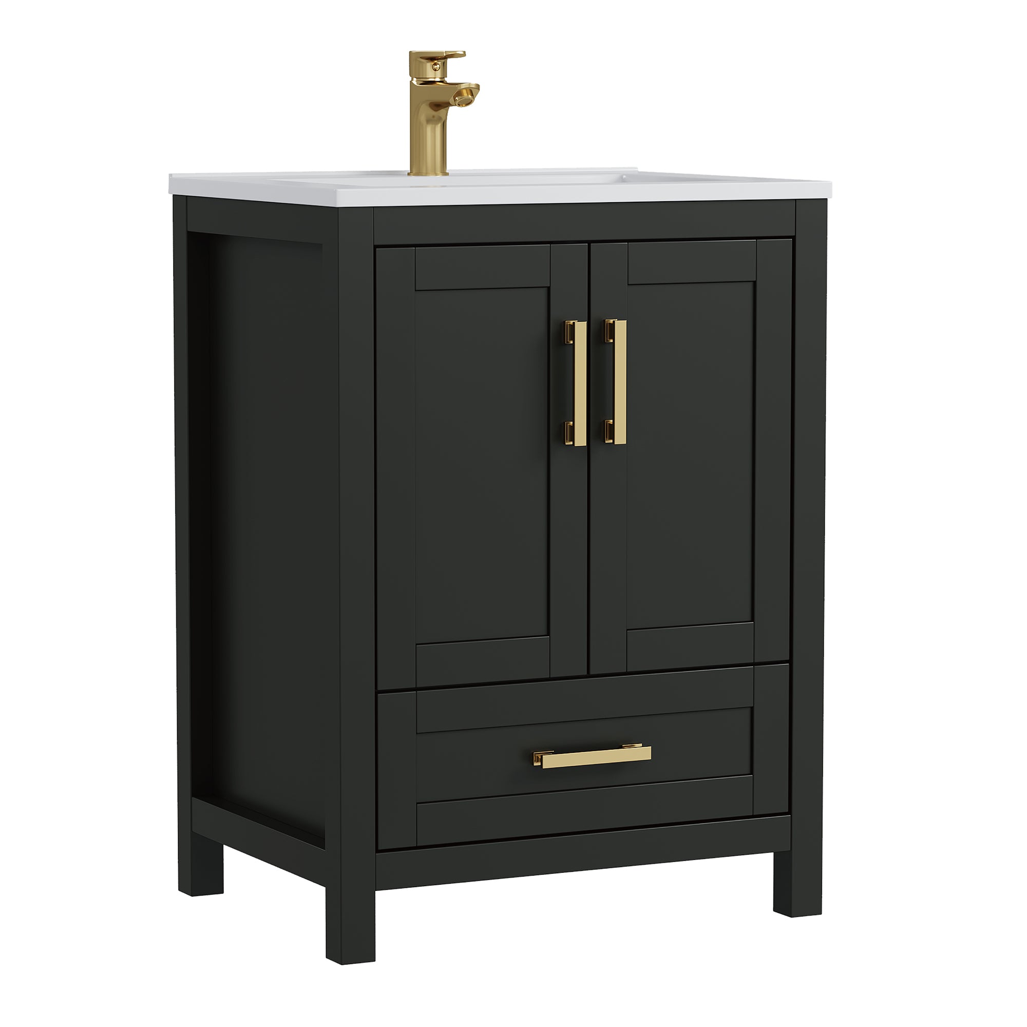 Deluxe Living 24 Inch Bathroom Vanity with Sink,Bathroom Sink Cabinet for Small Space, Soft Close Doors & Drawer, Integral SMC Sink,Black