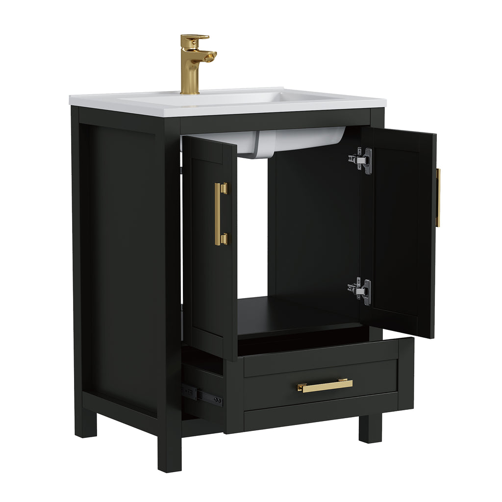 Deluxe Living 24 Inch Bathroom Vanity with Sink,Bathroom Sink Cabinet for Small Space, Soft Close Doors & Drawer, Integral SMC Sink,Black