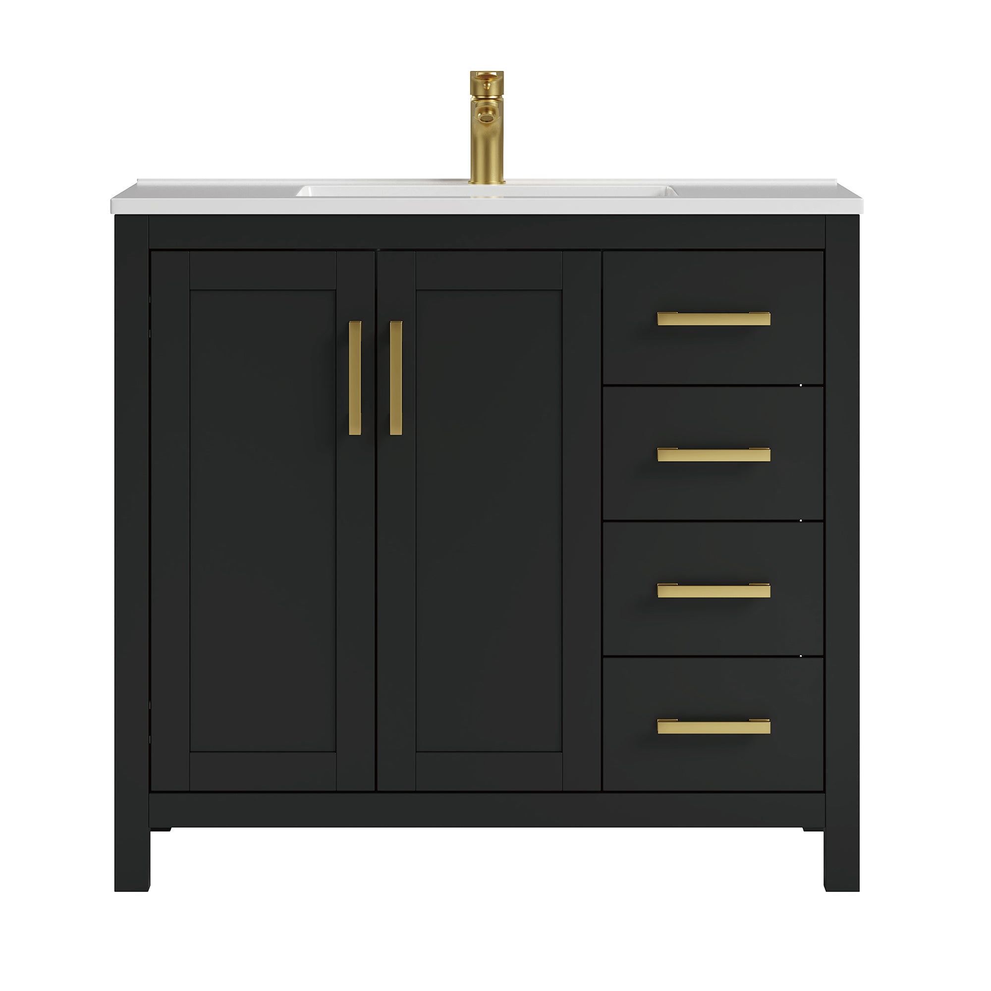 Deluxe Living 24 Inch Bathroom Vanity with Sink,Bathroom Sink Cabinet for Small Space, Soft Close Doors & Drawer, Integral SMC Sink,Black