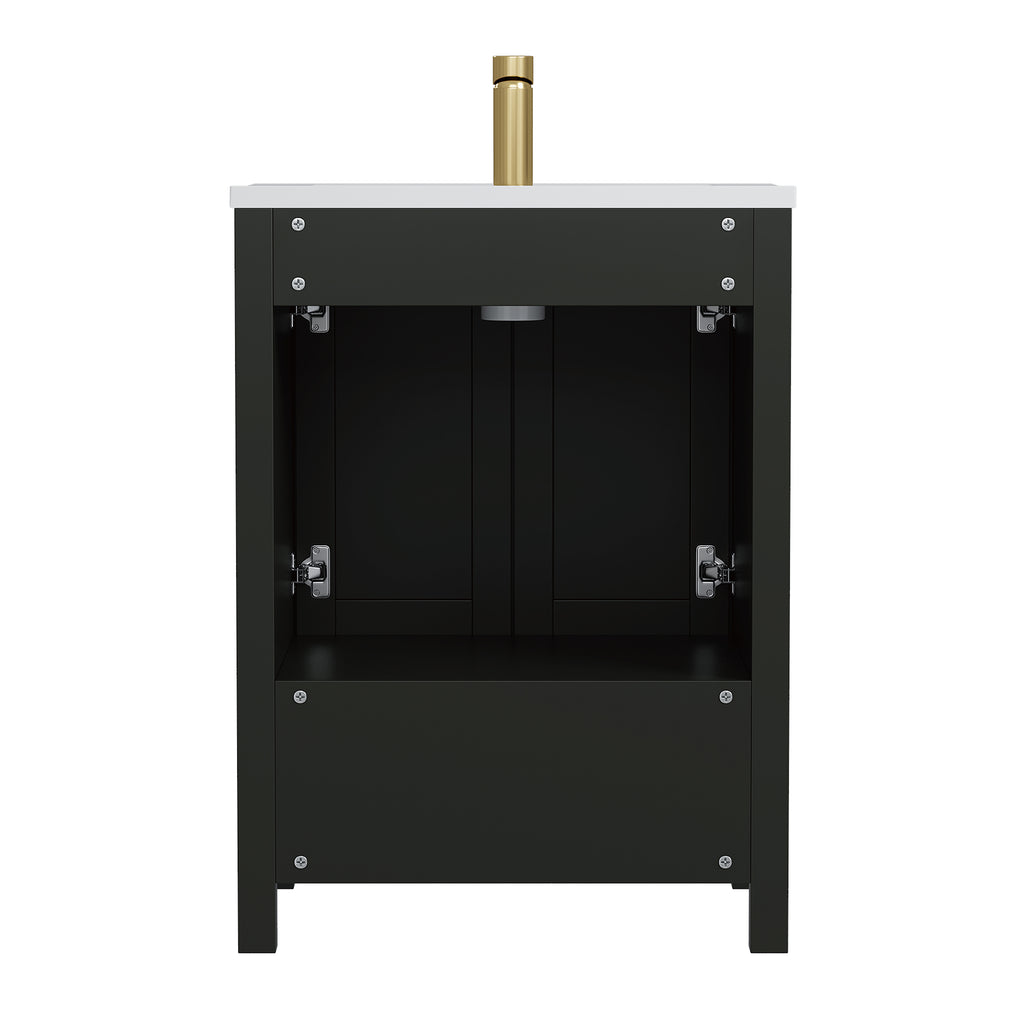 Deluxe Living 24 Inch Bathroom Vanity with Sink,Bathroom Sink Cabinet for Small Space, Soft Close Doors & Drawer, Integral SMC Sink,Black