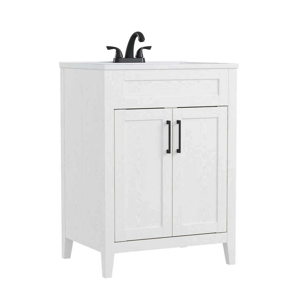 Deluxe Living 24 Inch Folding Bathroom Vanity with Sink, Easy to Assemble Bathroom Sink Cabinet, Large Storage & Wood Grain Finish, White