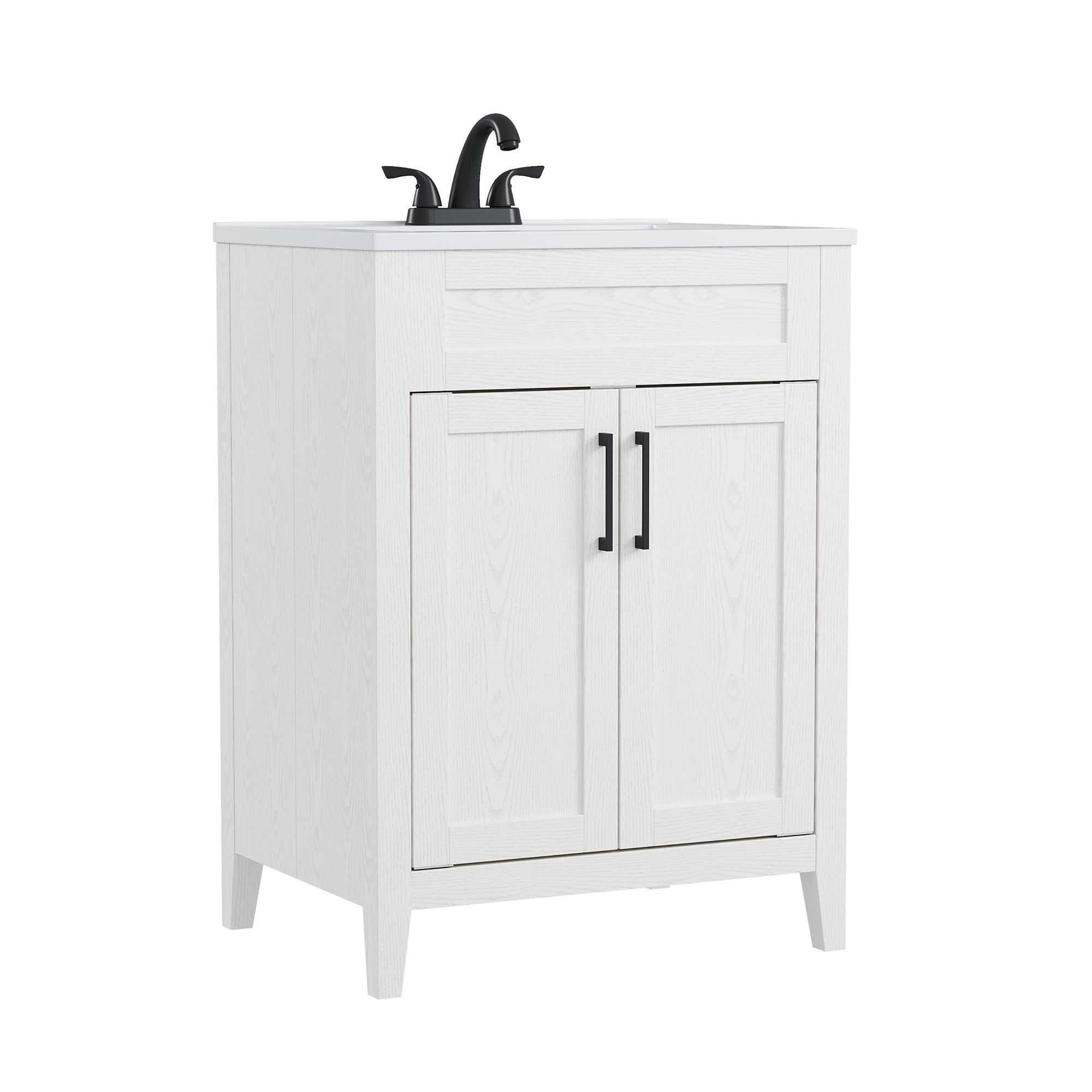 Deluxe Living 24 Inch Folding Bathroom Vanity with Sink, Easy to Assemble Bathroom Sink Cabinet, Large Storage & Wood Grain Finish, White